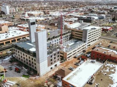 Aerial view of construction at Hyatt Place of Block 5 Downtown Rapid City