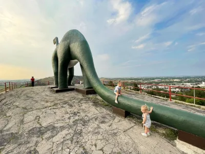 Kids playing around at Dinosaur Park in Rapid City.